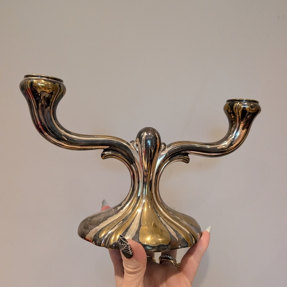 Antique Art Deco Goldtone And Silver Candelabra - Picture 2 of 7